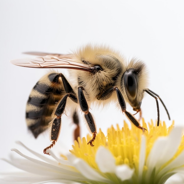 A bee is on a flower and the word " bee " is on the front of the bee.