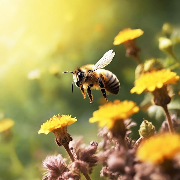 A bee is flying in search of flowers Generative Ai