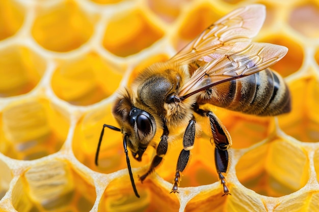 a bee is on a honeycomb with a bee on it