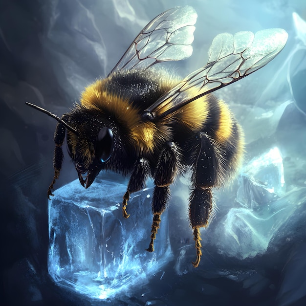 Photo a bee is in an ice cube that has a bee on it