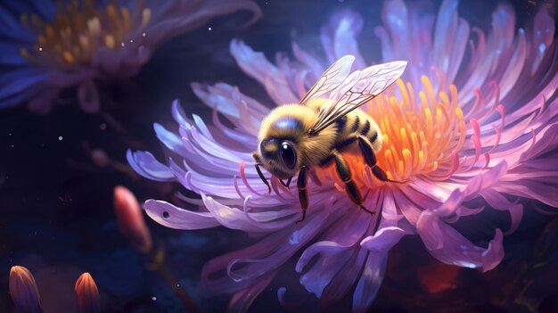 a bee is on a purple flower with the words bee