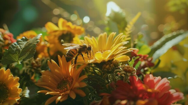 A bee is sitting on a beautiful lush flower