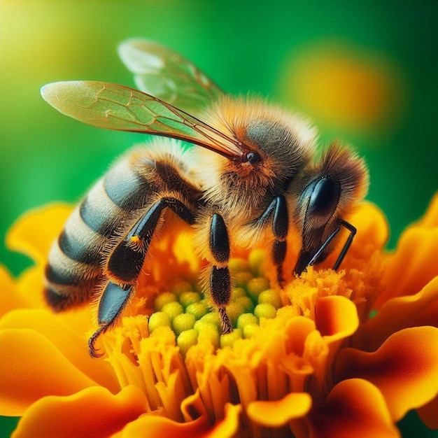 a bee is on a yellow flower with the words bee on it