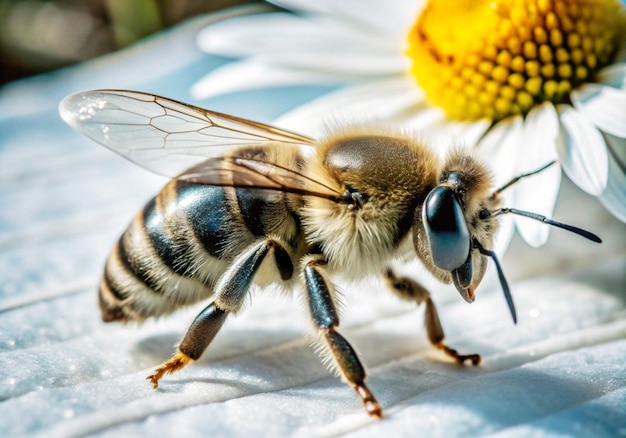 bee photography Close up on bee collecting nectar ai generate