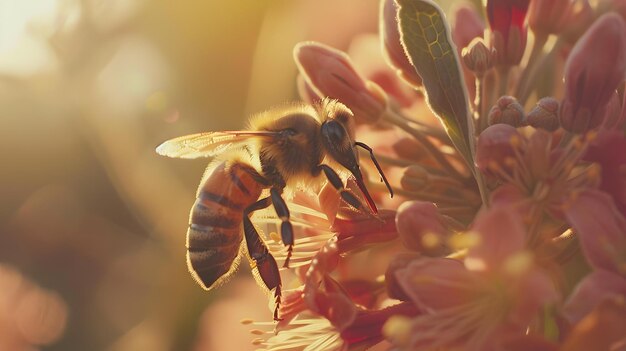 A Bee Pollinating a Colorful Flower