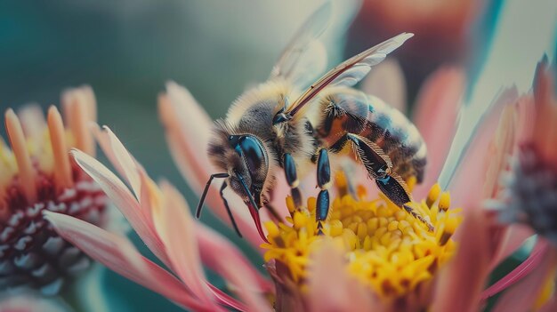 A Bee Pollinating a Colorful Flower