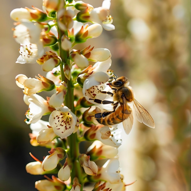 Bee pollinating the flowers of the crown of Christ plant