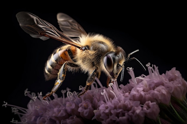 A bee on a purple flower