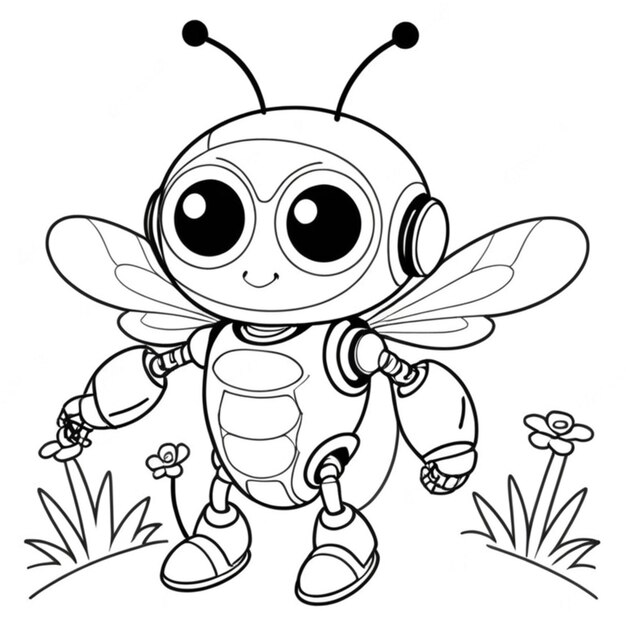 Photo bee robot line art white background