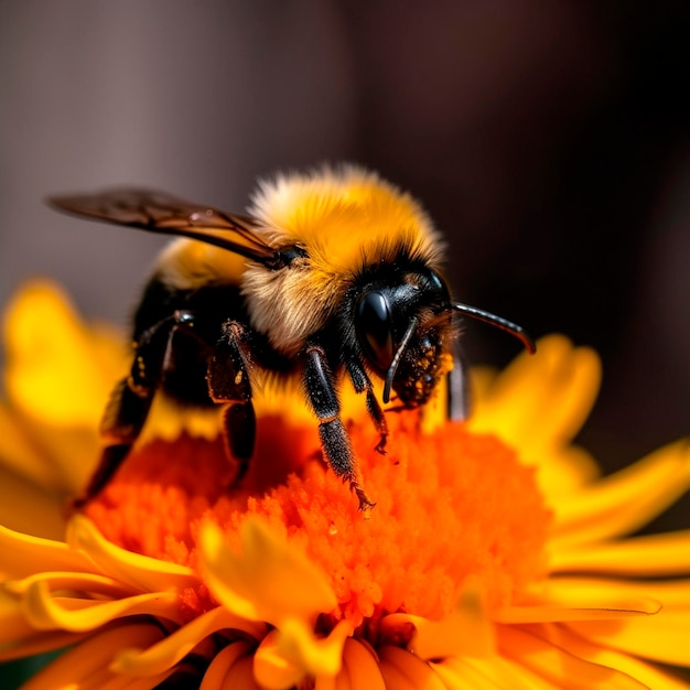 A bee sits on an orange flower with the number 3 on it.