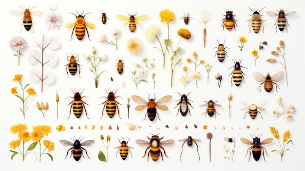 Photo bee species diversity flat design top view biodiversity theme animation vivid