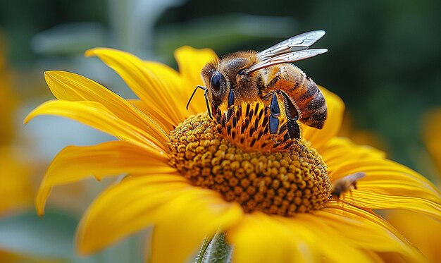 a bee on a sunflower with the number 3 on it