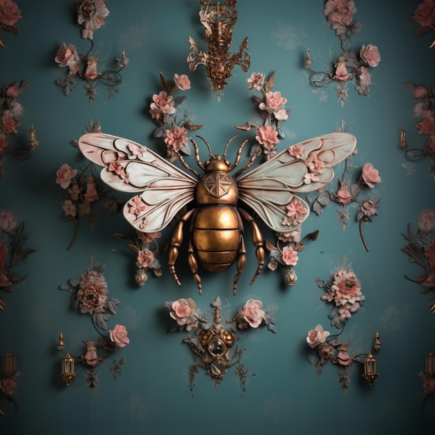 A bee on the wall with flower generated ai