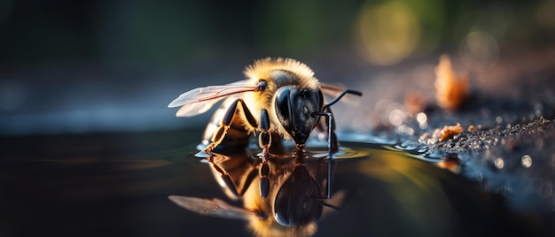 Bee on water bee drinking water Generative AI