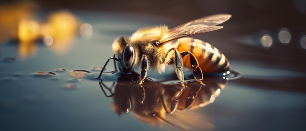 Bee on water bee drinking water Generative AI