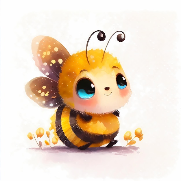 Bee watercolor Illustration with smile, adorable and cute colorful design,for kids and children