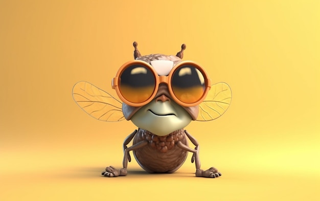 A bee wearing sunglasses and wearing orange sunglasses