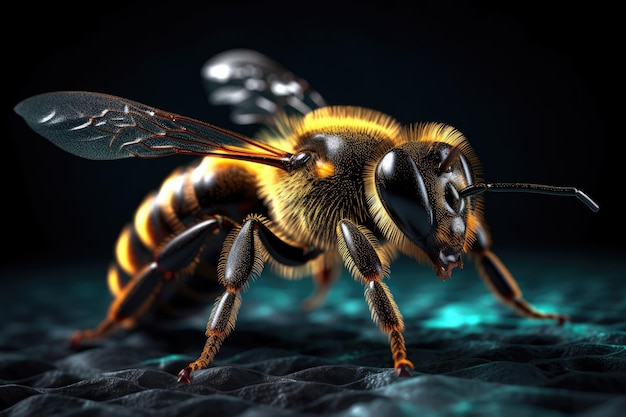 A bee with a black background