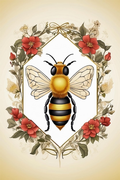 a bee with a frame that says bee on it