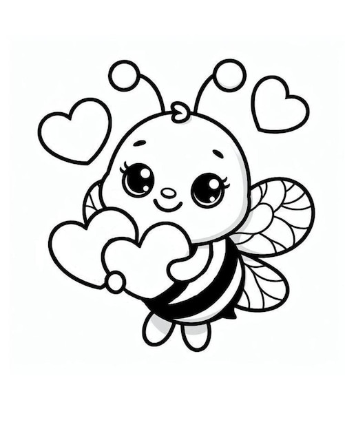 a bee with hearts on its head and a heart with hearts in the middle