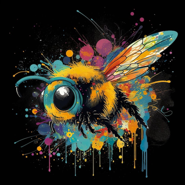 A bee with paint splatters on its face generative ai image