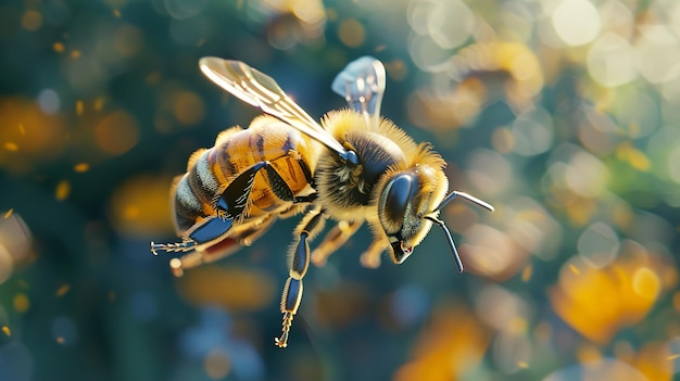 a bee with a yellow body and a black nose