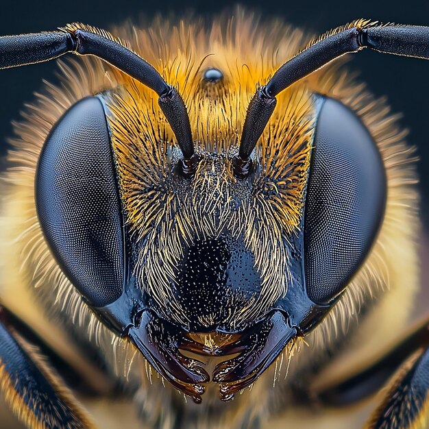 Photo a bee with a yellow face and black wings