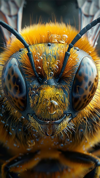 a bee with a yellow face and orange markings