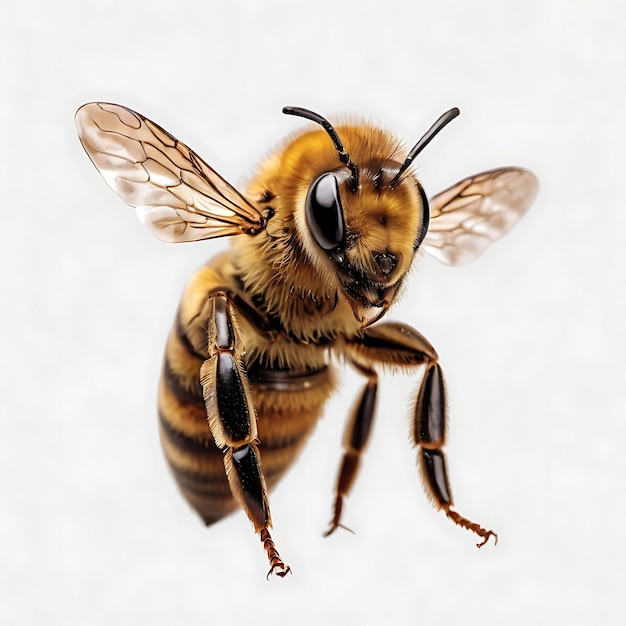 a bee with a yellow head and black eyes