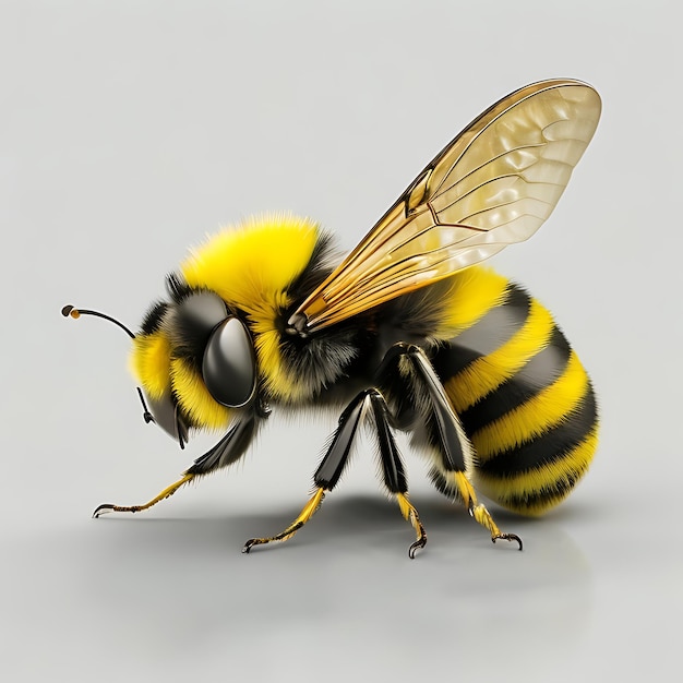 a bee with a yellow head and black stripes on its body