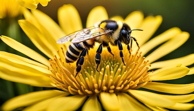 Bee on yellow dandelion flower