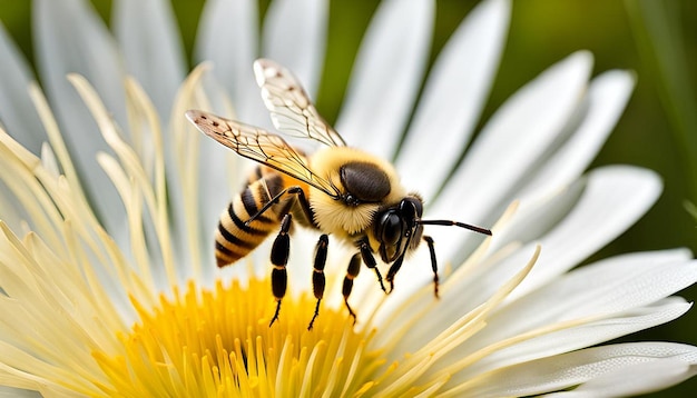 Bee on yellow dandelion flower