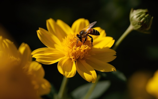 A bee on a yellow flower