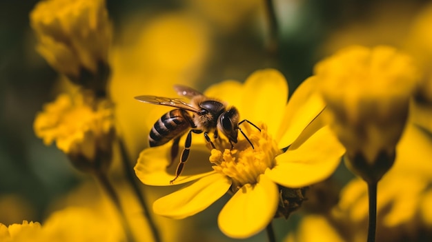 A bee on a yellow flower