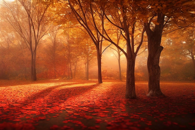 Beech trees in beautiful autum colors in Wamberg nature