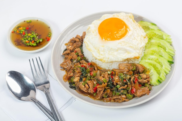 Beef Basil with Fried Egg on Rice