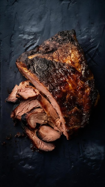 Photo beef brisket barbecue chopped beef brisket traditional texas smoke house meat rubbed with spices an