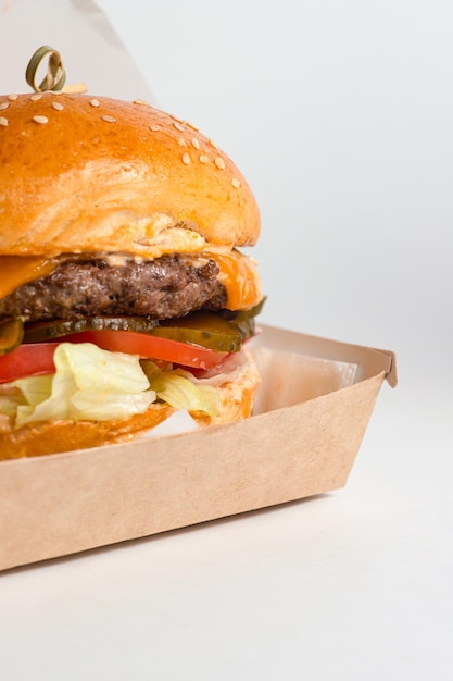 Beef burger burger delivery burger on a white background