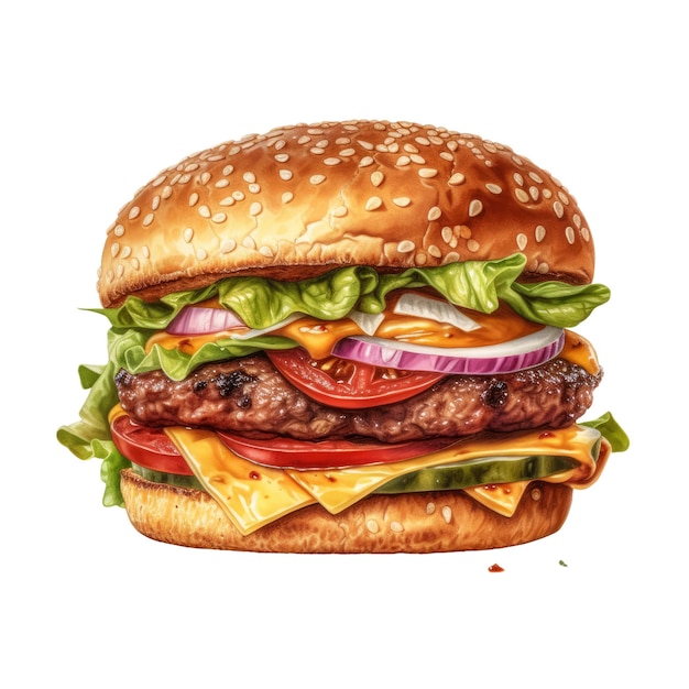 Beef burger Transparent isolated background AI