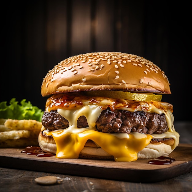 Beef burger with cheese melted