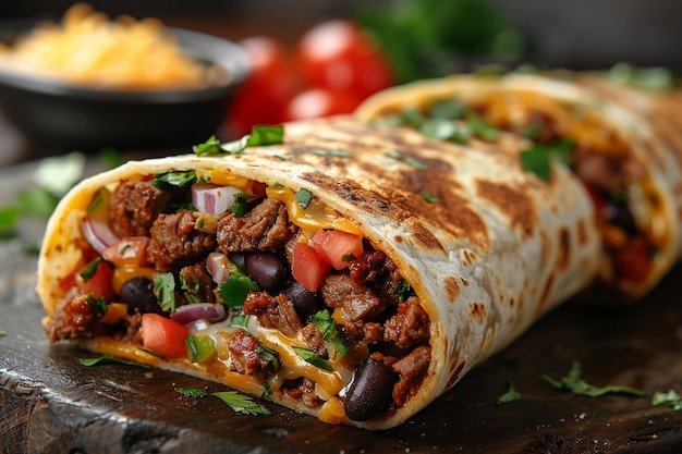 Beef Burrito on Rustic Table