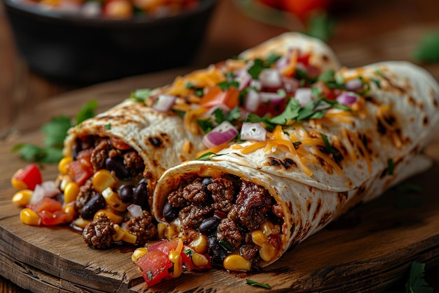 Beef Burrito on Wooden Background