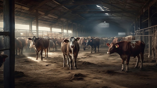 Beef cattle farming and large group of cows generated ai image