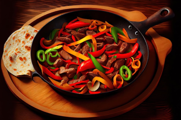 Beef Fajitas with colorful bell peppers pumpkin party food