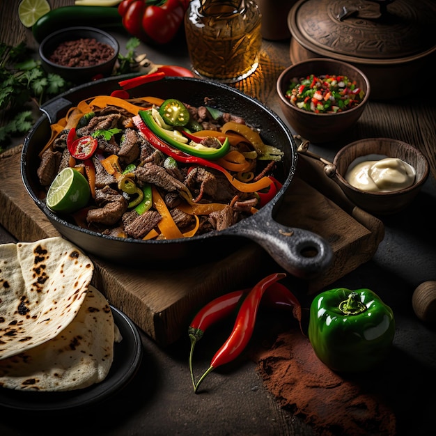 Beef Fajitas with tortilla bread Illustration Generative AI