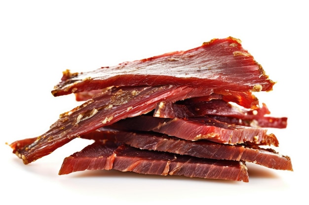 Beef jerky on a white background Generative AI