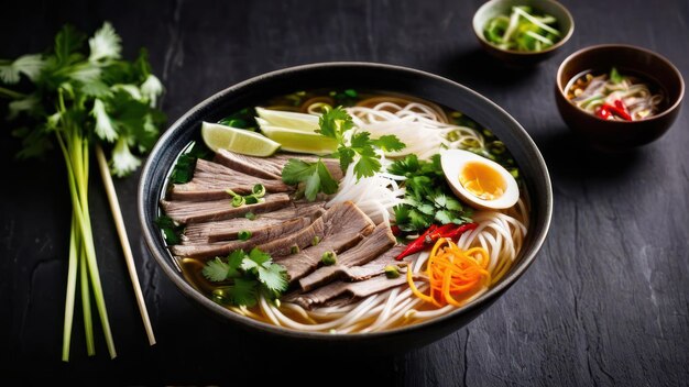 Beef Noodle Bowl with Garnishes