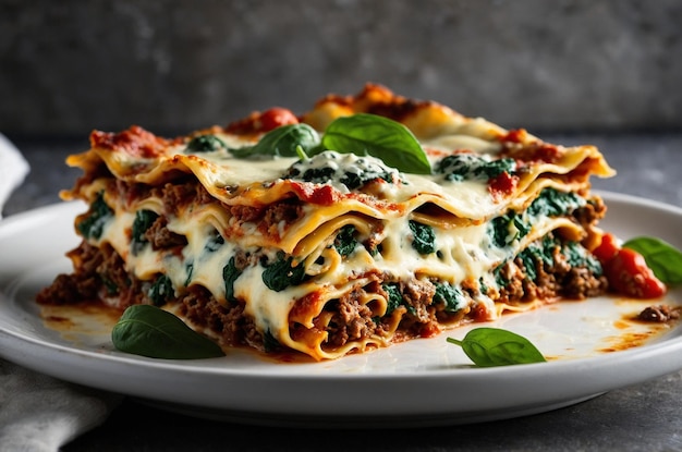 Beef and spinach lasagna with a creamy cheese sauce