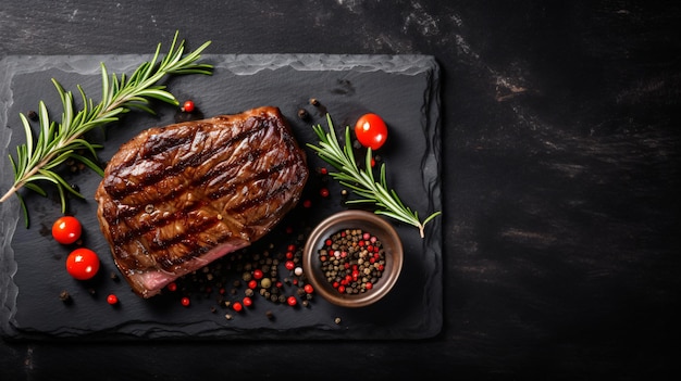 Beef Steak on Black Plate Close