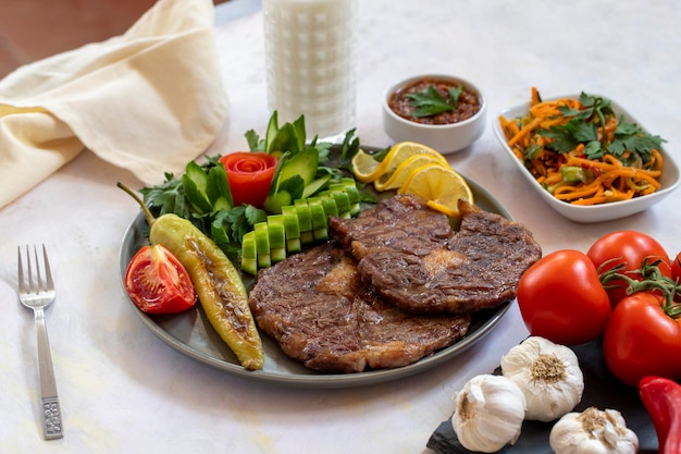 Beef steak cooked ribeye on a white background grill beef steak